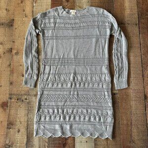 Sundance Womens XS Lovely Days Pointelle Gray Sweater Knit Long Sleeve Dress